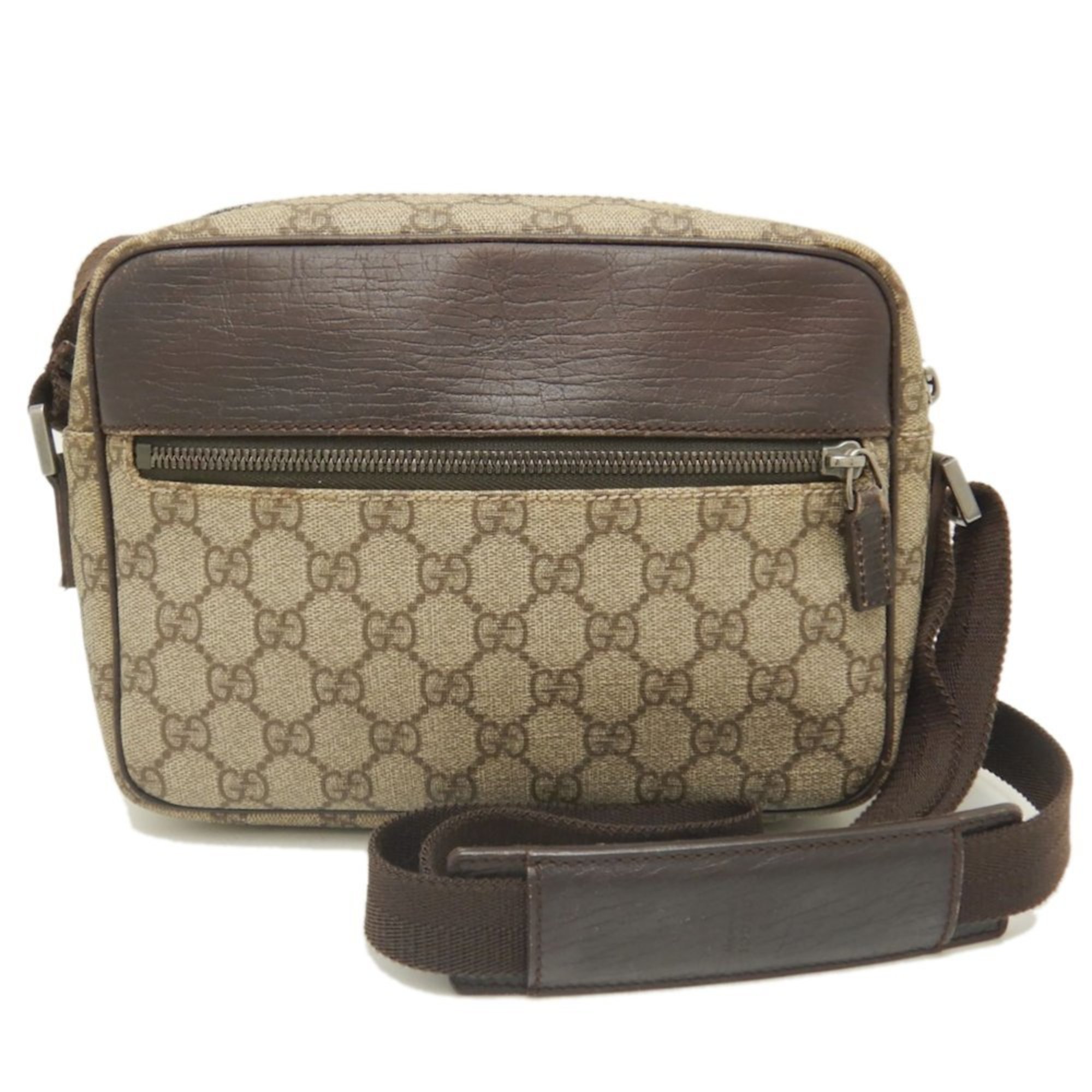 GUCCI 114291 Shoulder Bag GG Supreme Canvas x Leather Beige Brown 251897