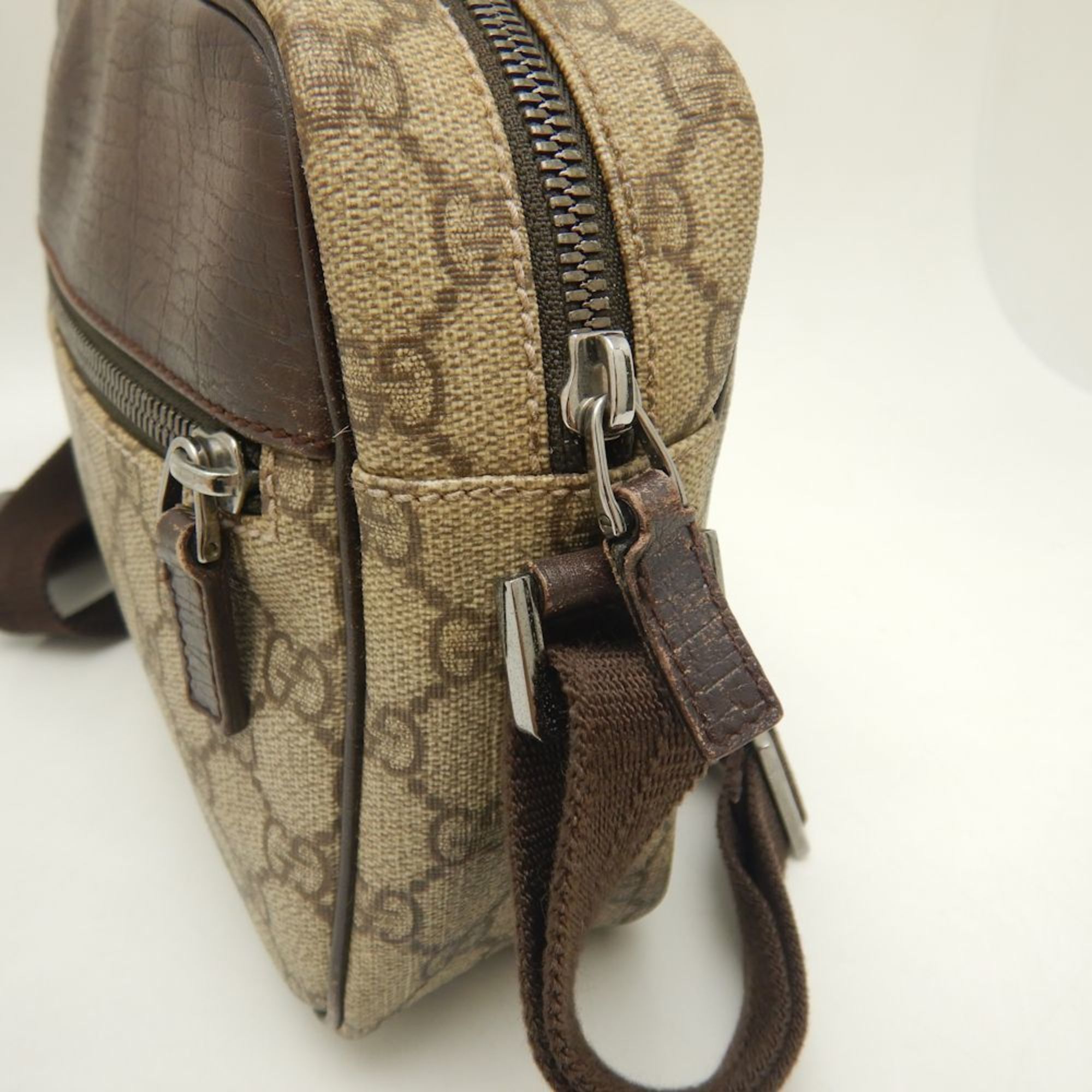 GUCCI 114291 Shoulder Bag GG Supreme Canvas x Leather Beige Brown 251897