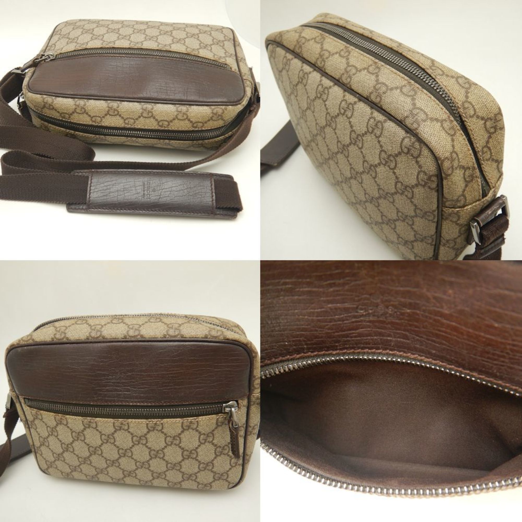 GUCCI 114291 Shoulder Bag GG Supreme Canvas x Leather Beige Brown 251897