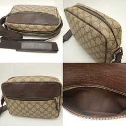 GUCCI 114291 Shoulder Bag GG Supreme Canvas x Leather Beige Brown 251897