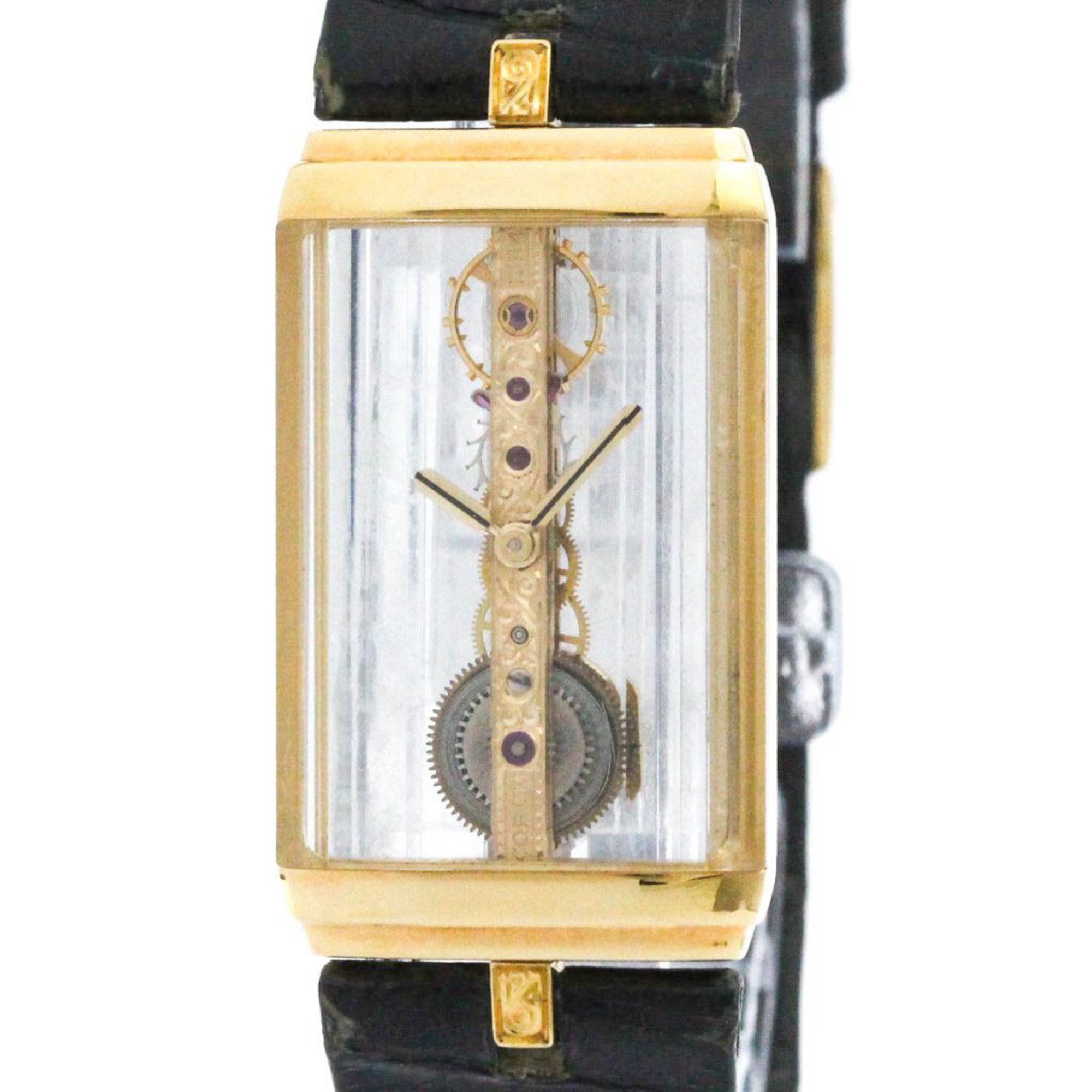 Polished COLUM Golden Bridge 18K Gold Leather Hand-Winding Mens Watch BF571201