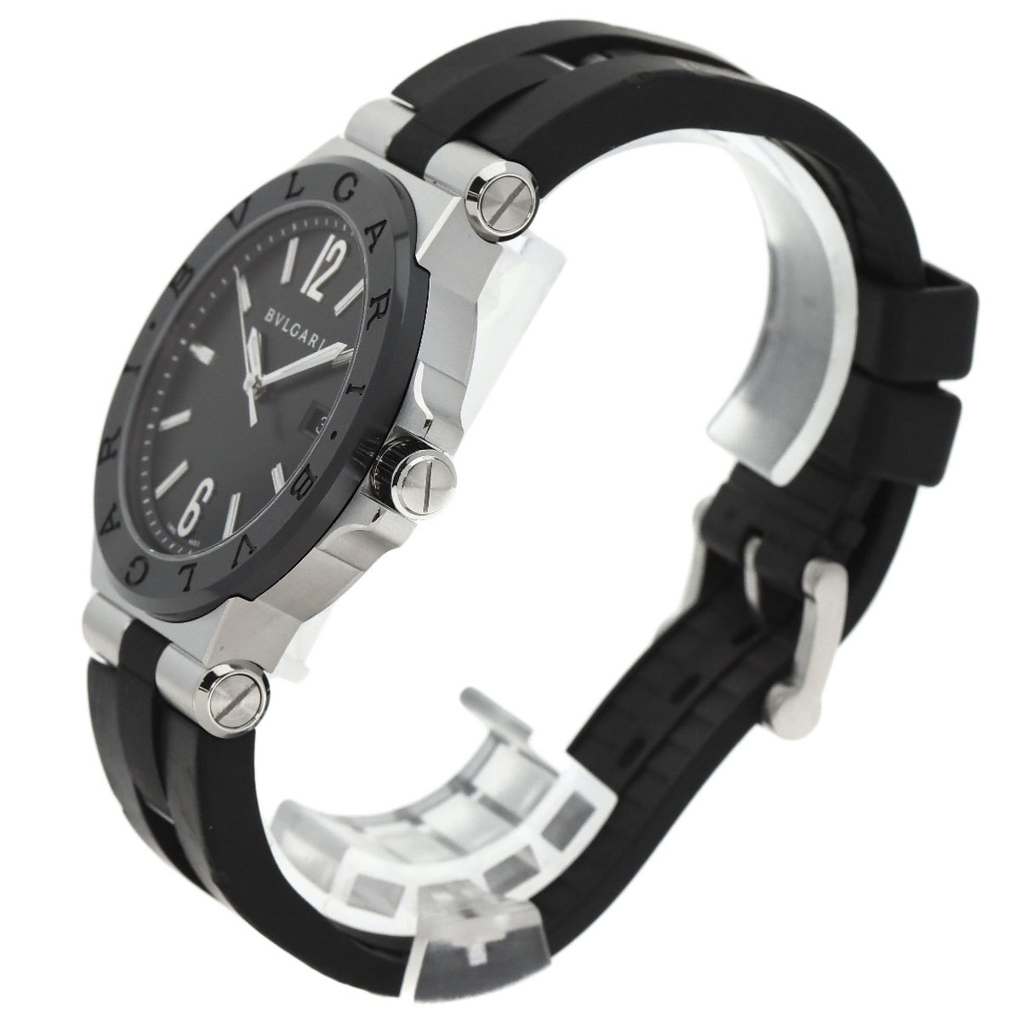 BVLGARI DG42SC Diagono Date Ceramic Watch Stainless Steel Rubber Men's