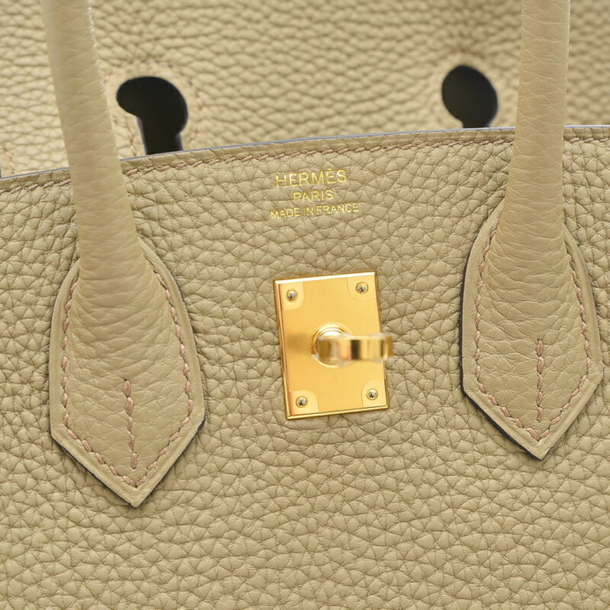 Hermes Birkin 25 Handbag Togo Beige Marfa W Engraved