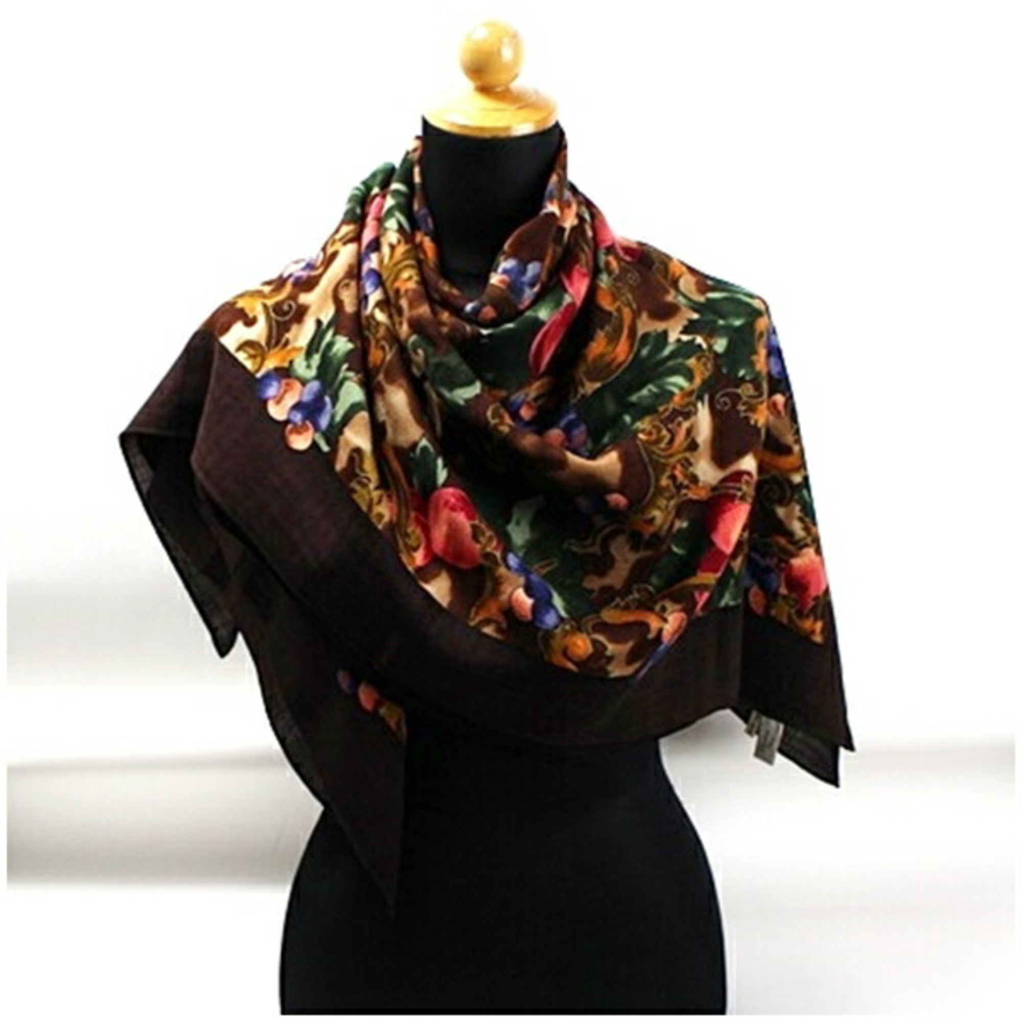 Christian Dior Large Scarf Brown Fruit Pattern Women's