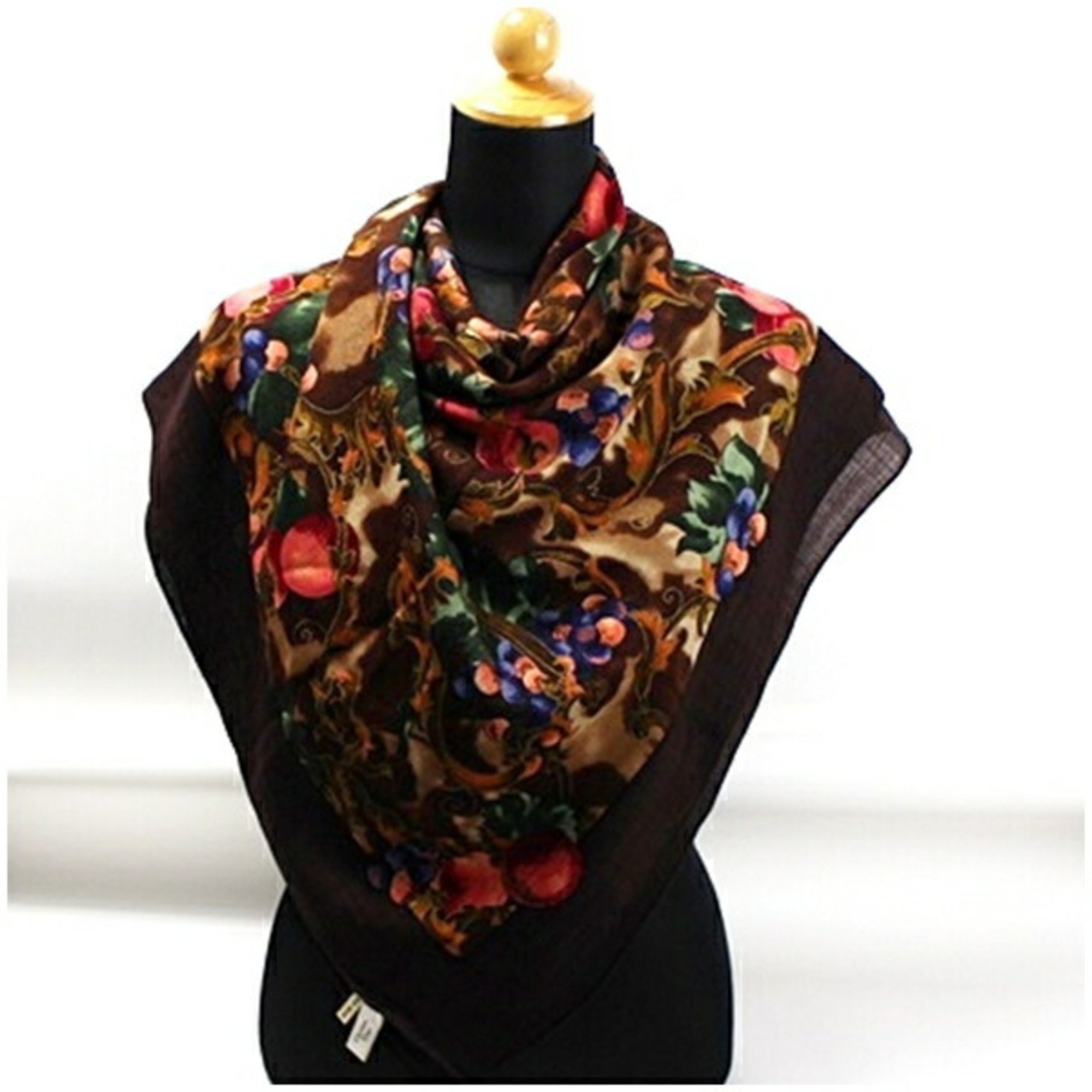 Christian Dior Large Scarf Brown Fruit Pattern Women's