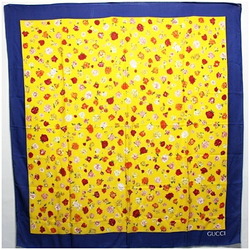 Gucci Large Scarf Muffler Yellow x Blue Rose Pattern GUCCI Women's