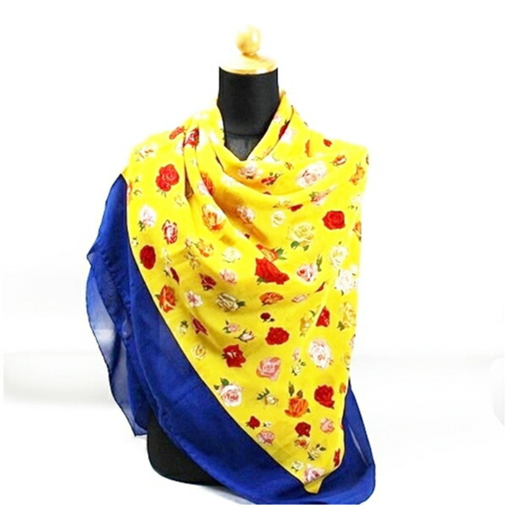 Gucci Large Scarf Muffler Yellow x Blue Rose Pattern GUCCI Women's