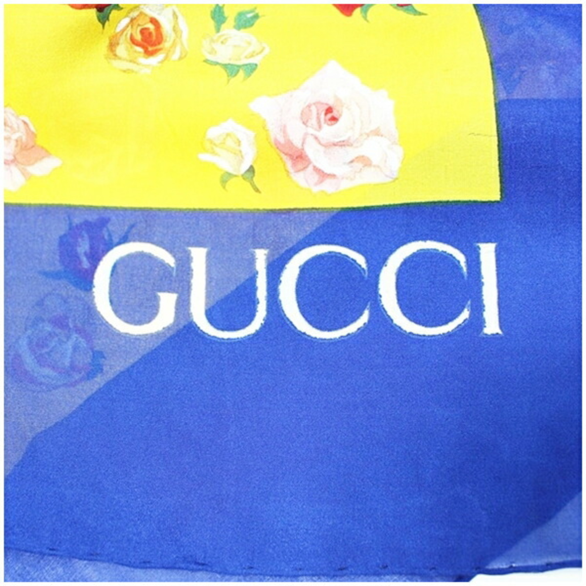 Gucci Large Scarf Muffler Yellow x Blue Rose Pattern GUCCI Women's