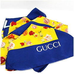 Gucci Large Scarf Muffler Yellow x Blue Rose Pattern GUCCI Women's