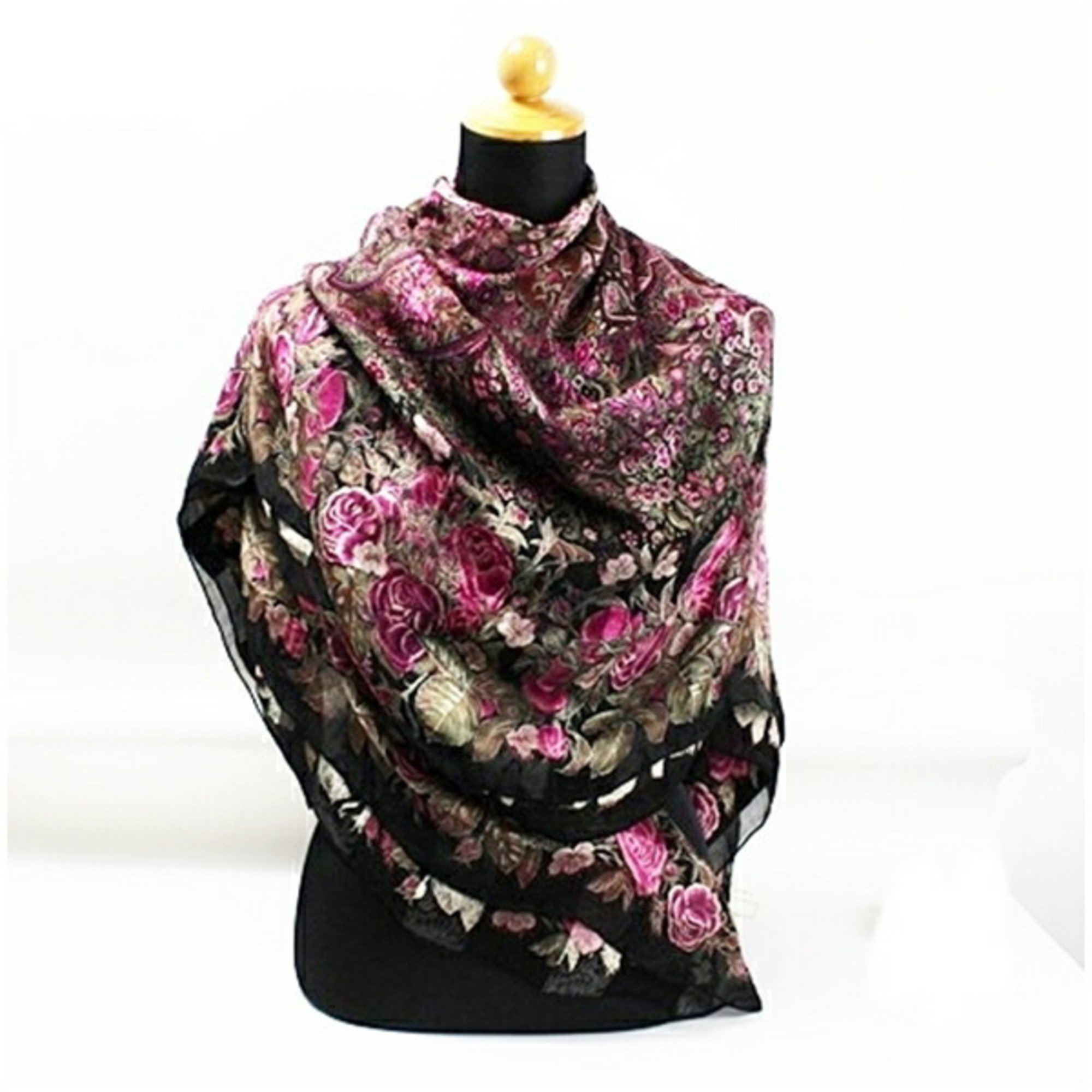 Christian Dior Silk Large Scarf Muffler Black x Pink Women's