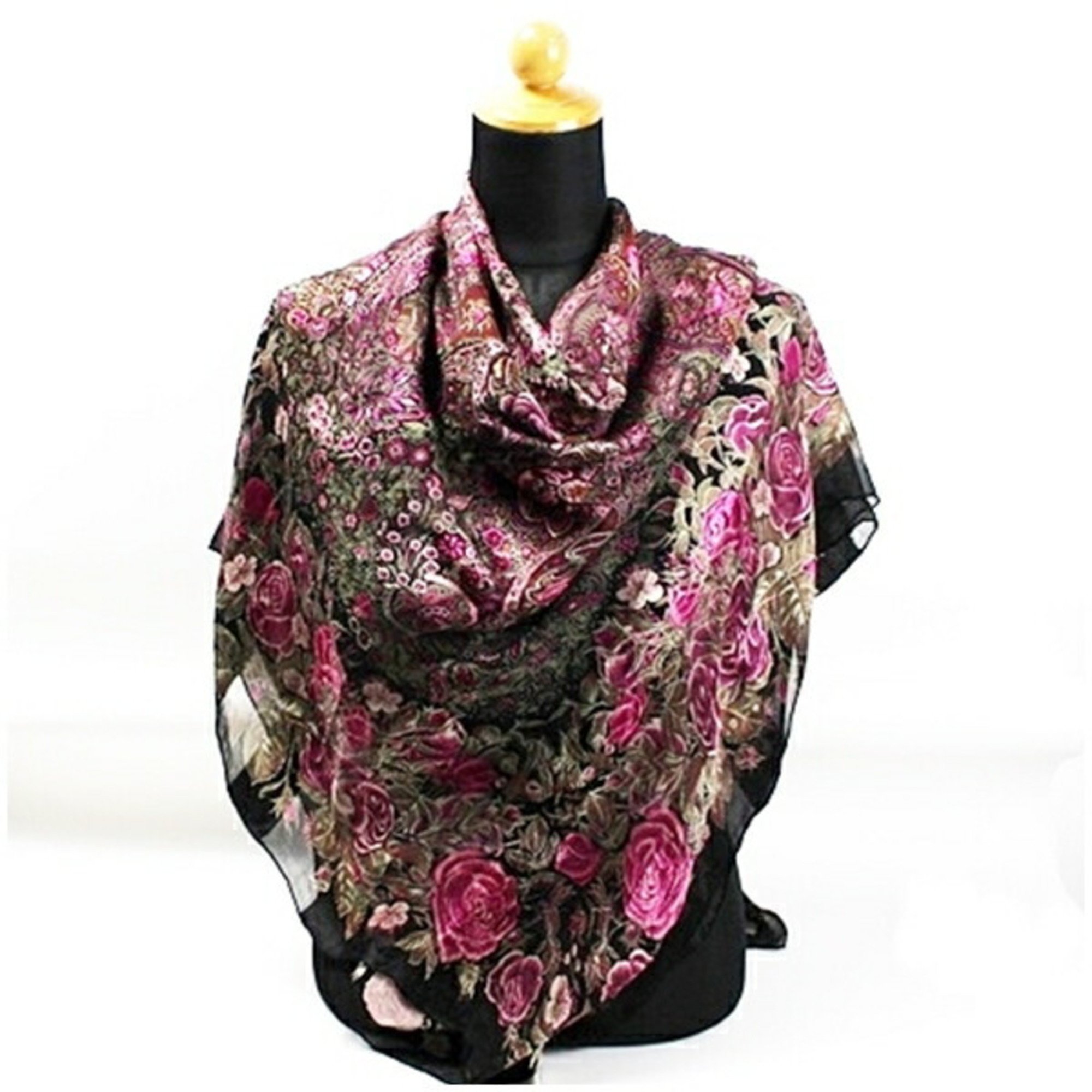 Christian Dior Silk Large Scarf Muffler Black x Pink Women's