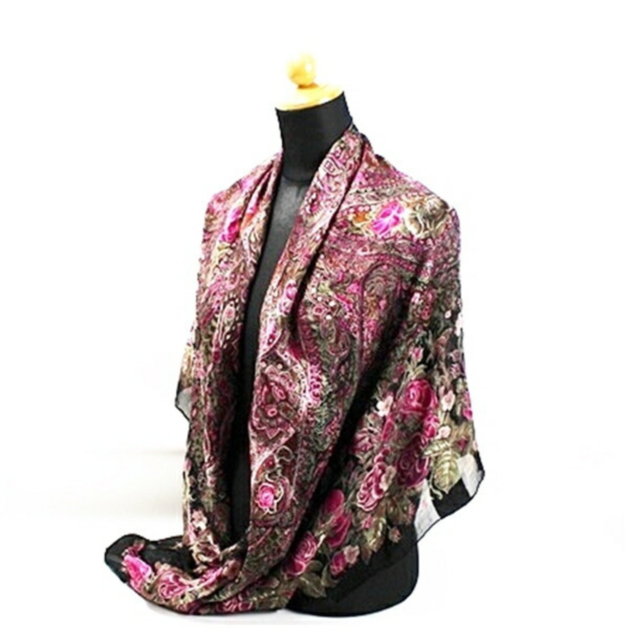 Christian Dior Silk Large Scarf Muffler Black x Pink Women's