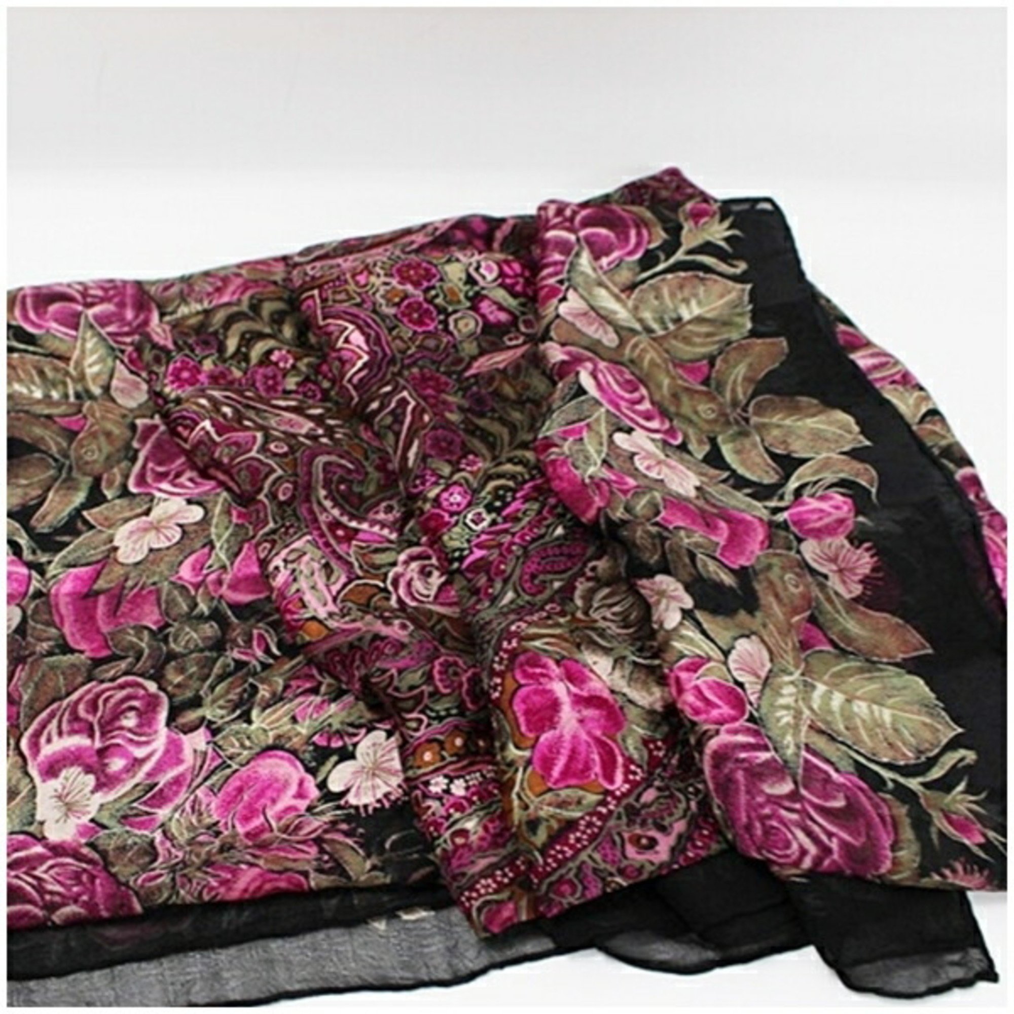 Christian Dior Silk Large Scarf Muffler Black x Pink Women's