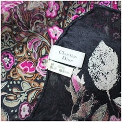 Christian Dior Silk Large Scarf Muffler Black x Pink Women's