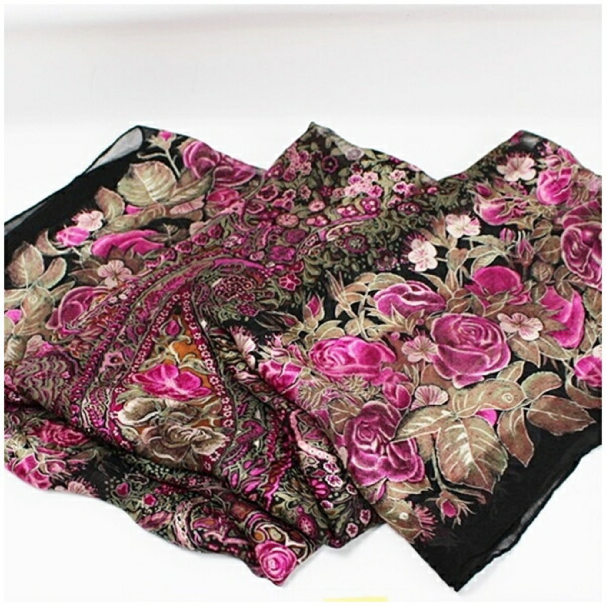 Christian Dior Silk Large Scarf Muffler Black x Pink Women's