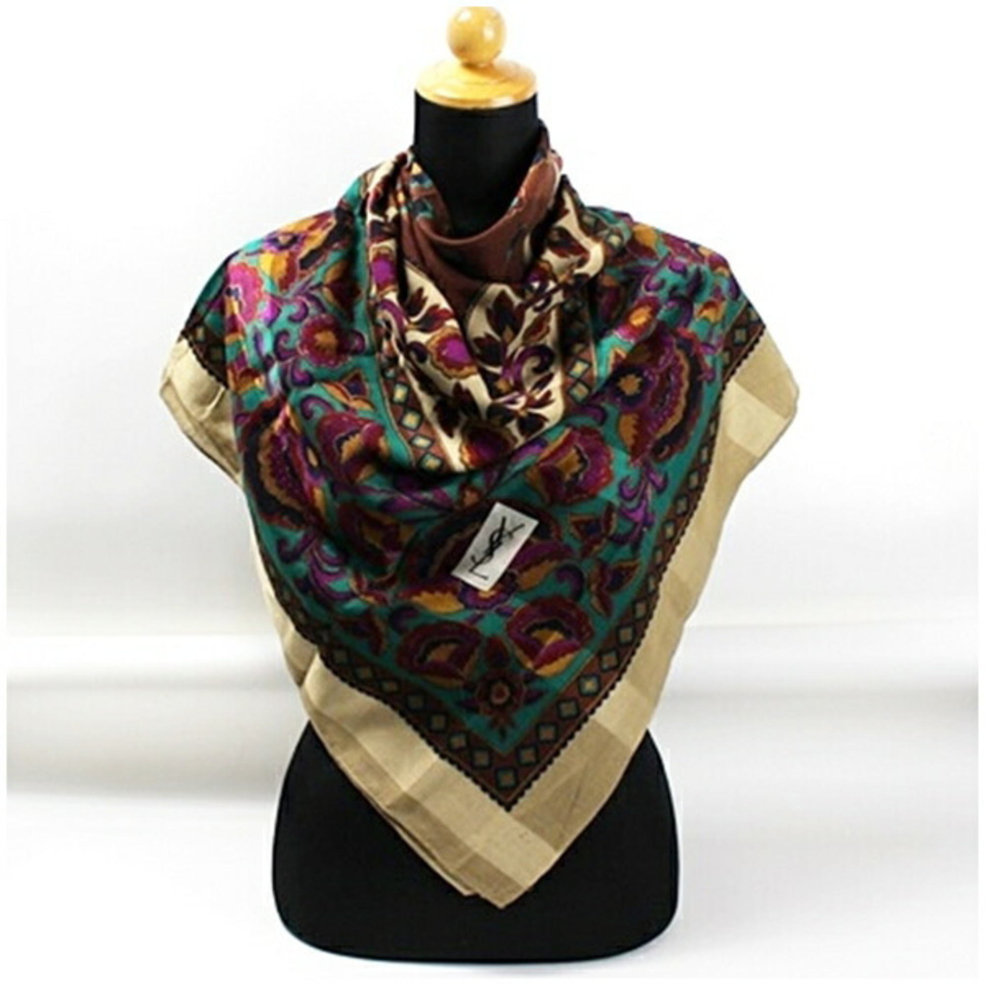 Yves Saint Laurent Wool x Silk Large Scarf Muffler Stole Beige Multicolor YVESSAINT LAURENT Women's YSL