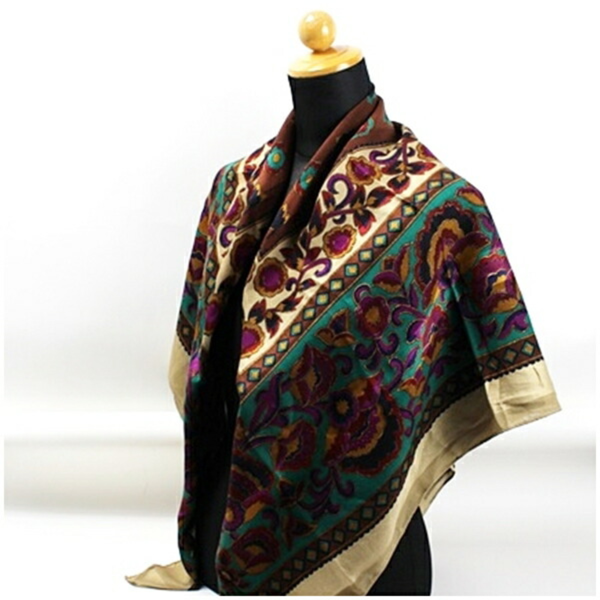 Yves Saint Laurent Wool x Silk Large Scarf Muffler Stole Beige Multicolor YVESSAINT LAURENT Women's YSL