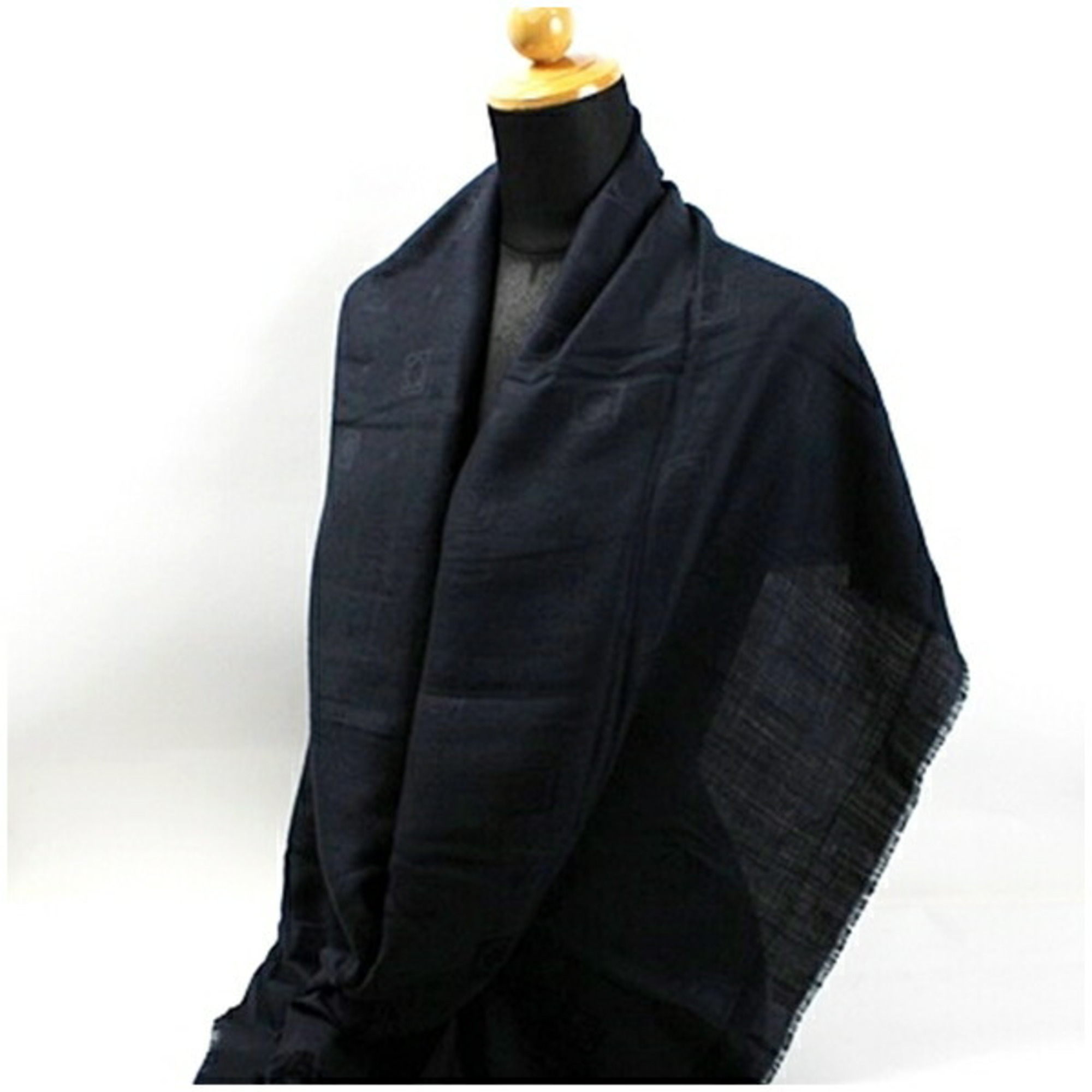 Salvatore Ferragamo Silk x Wool Stole Black Scarf Gancini Pattern SALVATORE FERRAGAMO Women's