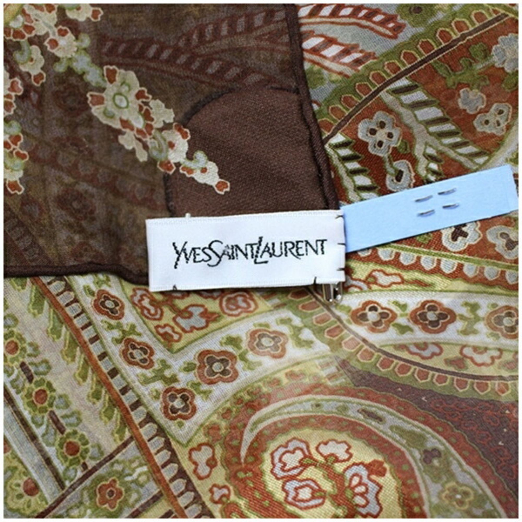 Yves Saint Laurent Large Silk Scarf Muffler Brown Paisley Pattern YVESSAINT LAURENT Women's YSL