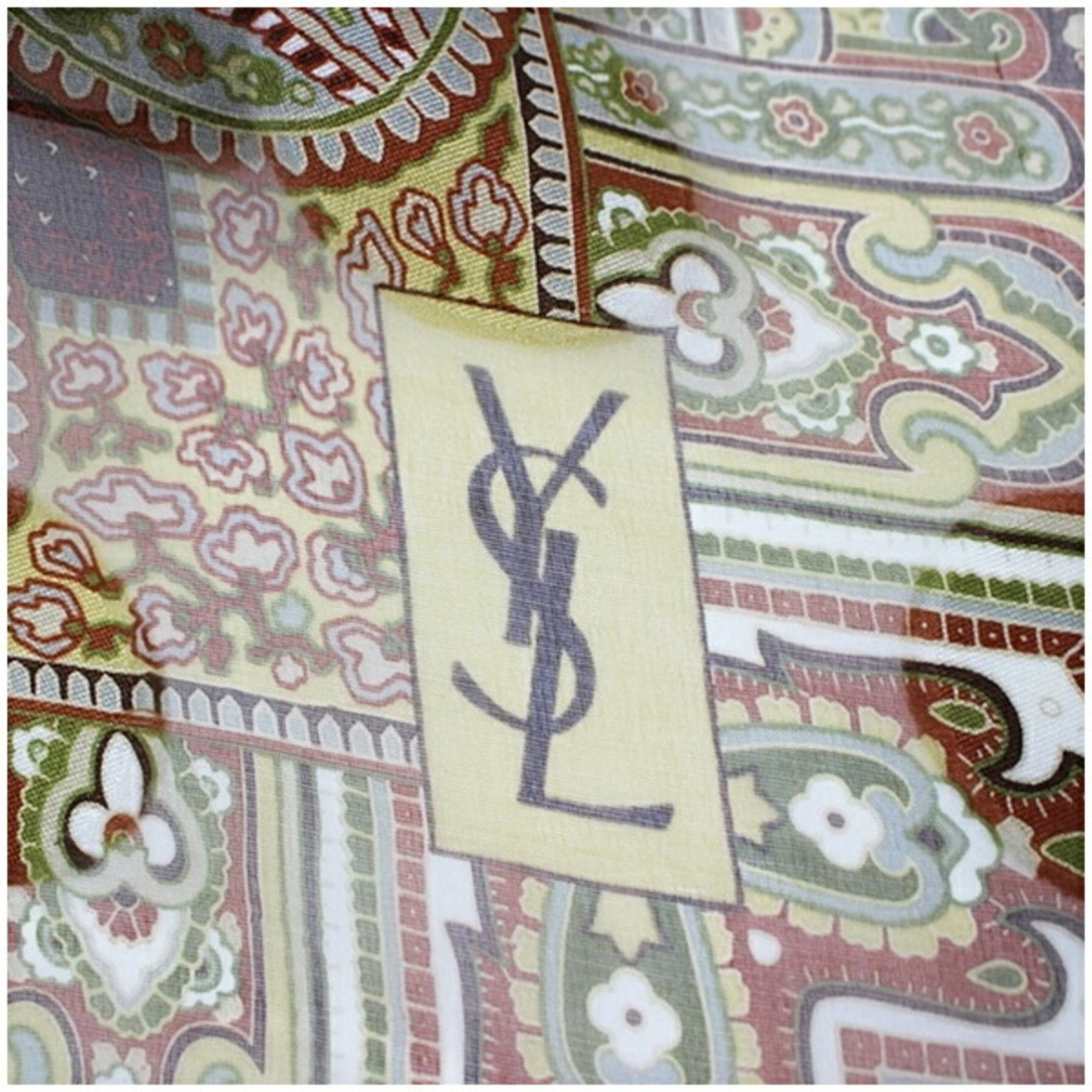 Yves Saint Laurent Large Silk Scarf Muffler Brown Paisley Pattern YVESSAINT LAURENT Women's YSL