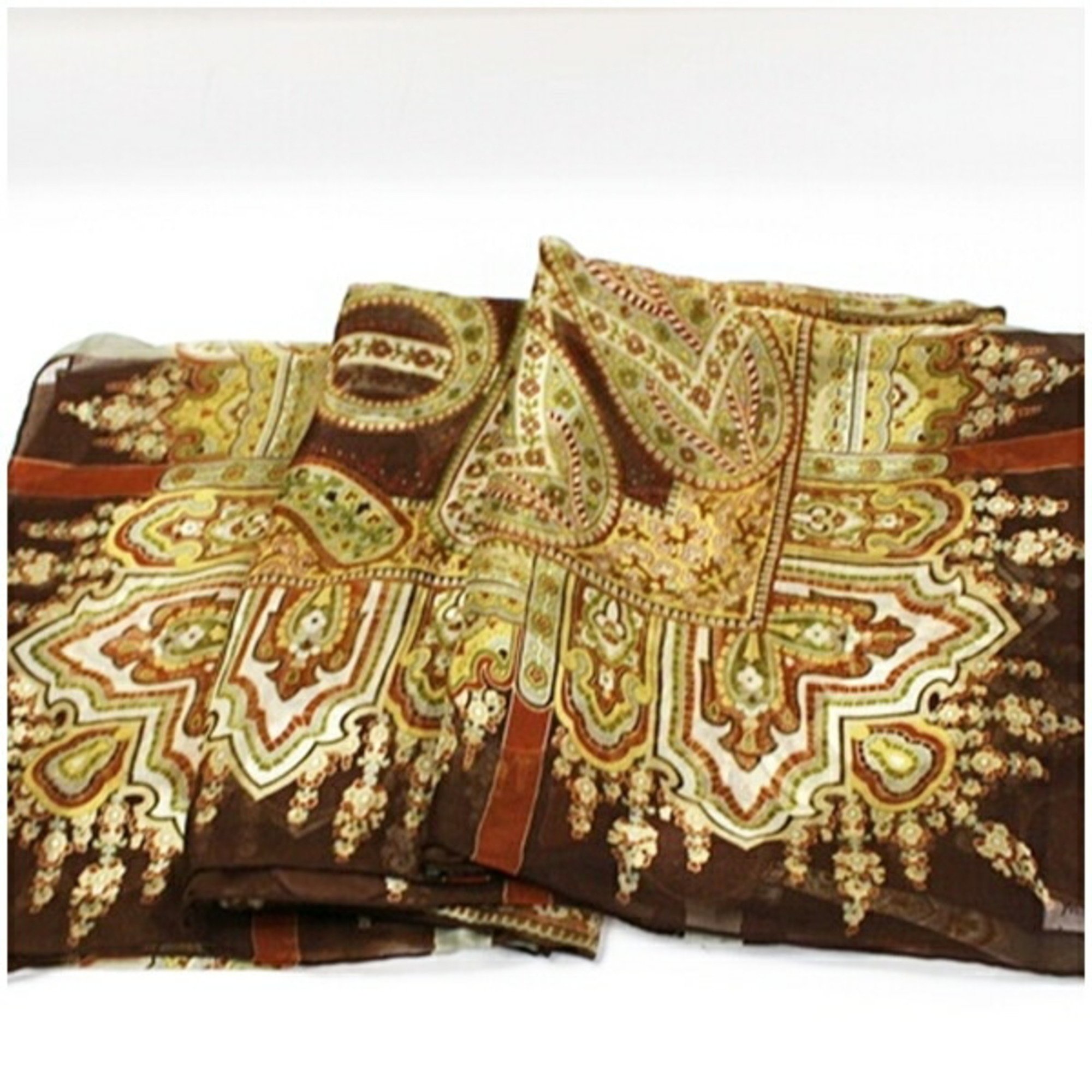 Yves Saint Laurent Large Silk Scarf Muffler Brown Paisley Pattern YVESSAINT LAURENT Women's YSL