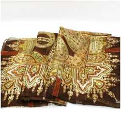 Yves Saint Laurent Large Silk Scarf Muffler Brown Paisley Pattern YVESSAINT LAURENT Women's YSL