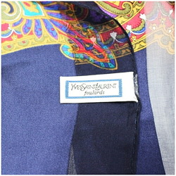 Yves Saint Laurent rectangular silk scarf muffler navy x multicolor paisley pattern YVESSAINT LAURENT women's YSL