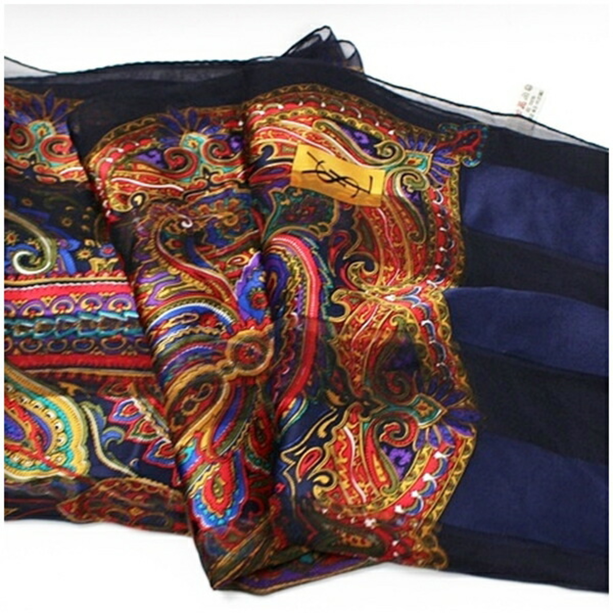 Yves Saint Laurent rectangular silk scarf muffler navy x multicolor paisley pattern YVESSAINT LAURENT women's YSL