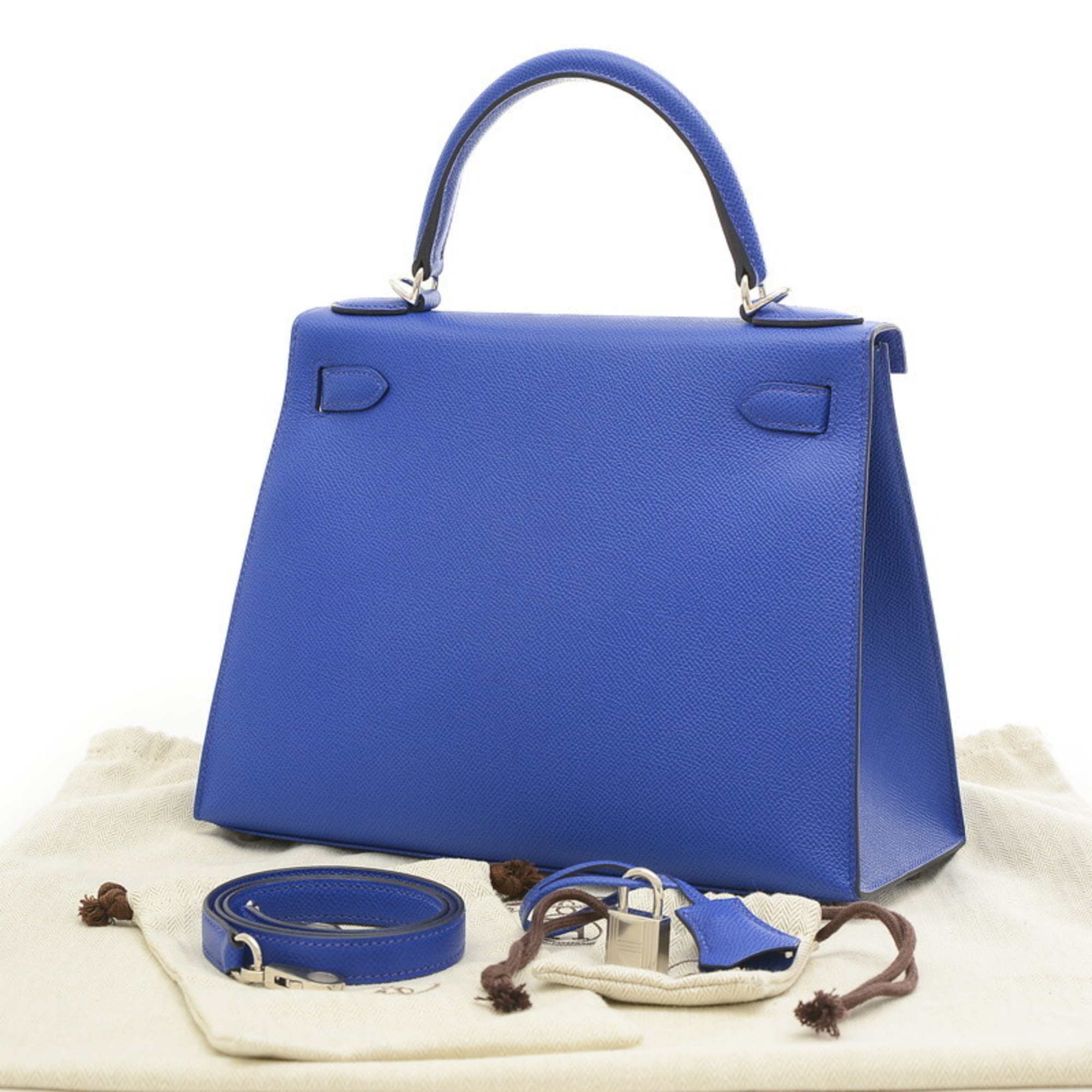 Hermes Kelly 28 Outer Stitched Handbag Epson Blue Electric B Stamp