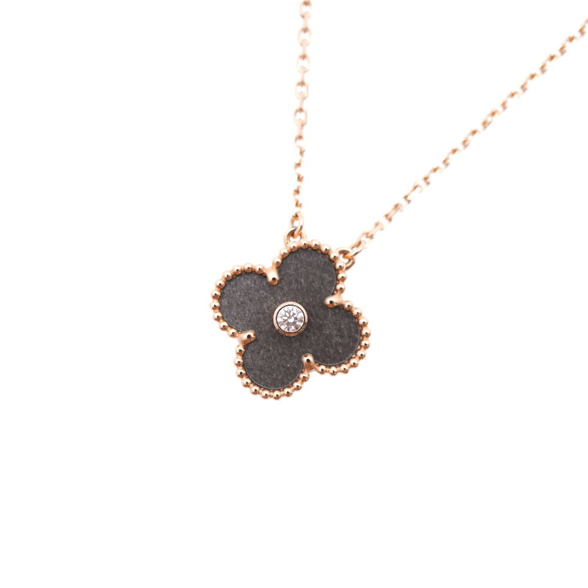 Van Cleef & Arpels Alhambra K18PG/Diamond/Silver Obsidian Necklace Pink Gold Grey 0242Van Women's