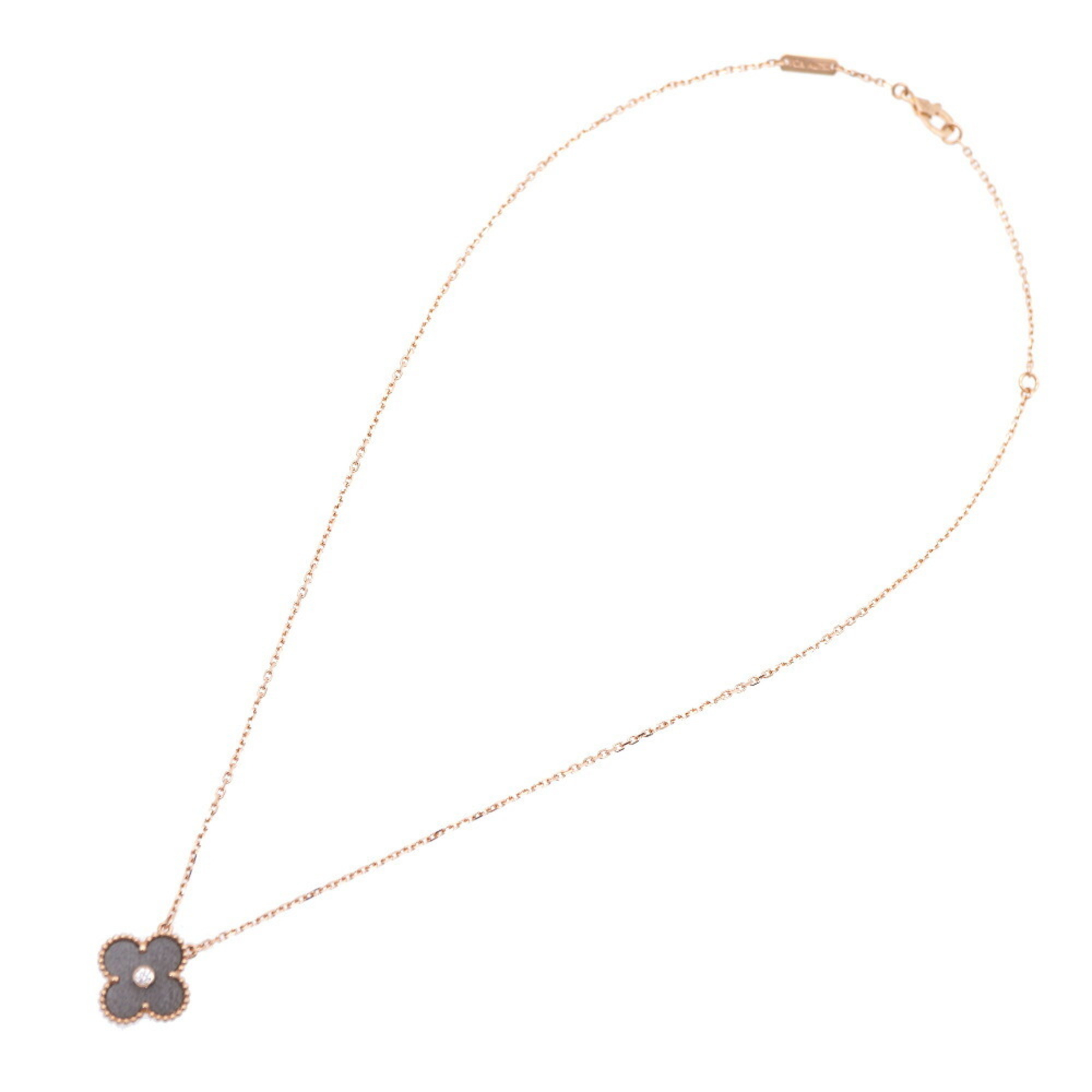 Van Cleef & Arpels Alhambra K18PG/Diamond/Silver Obsidian Necklace Pink Gold Grey 0242Van Women's