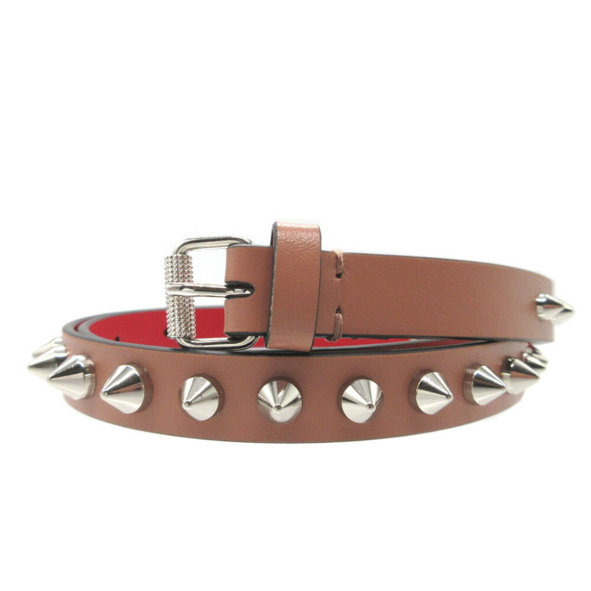 Christian Louboutin Ruby Spike Studs 1205108 Leather Pink Beige Red Belt 1320Christian