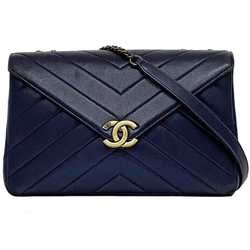 Chanel Chain Shoulder Bag Navy V Stitch f-20741 Coco Mark Flap Leather Lambskin 2 CHANEL