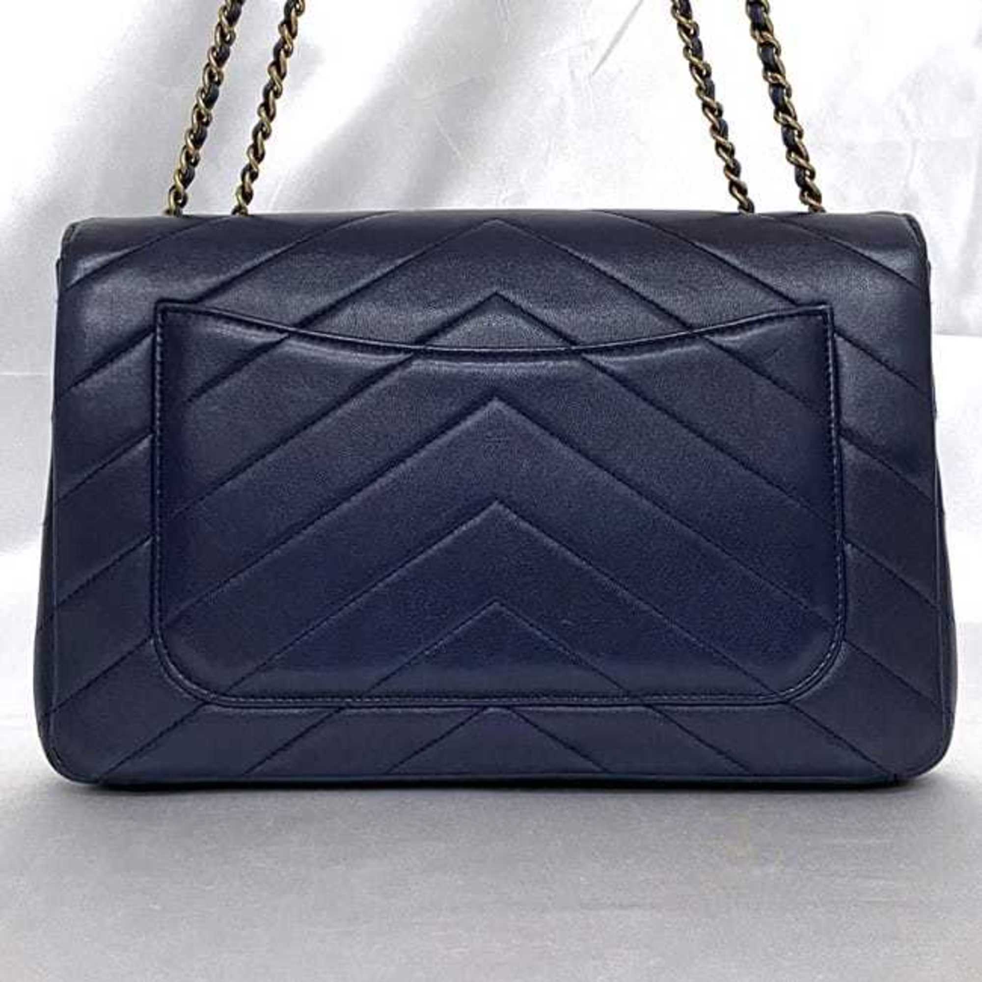 Chanel Chain Shoulder Bag Navy V Stitch f-20741 Coco Mark Flap Leather Lambskin 2 CHANEL