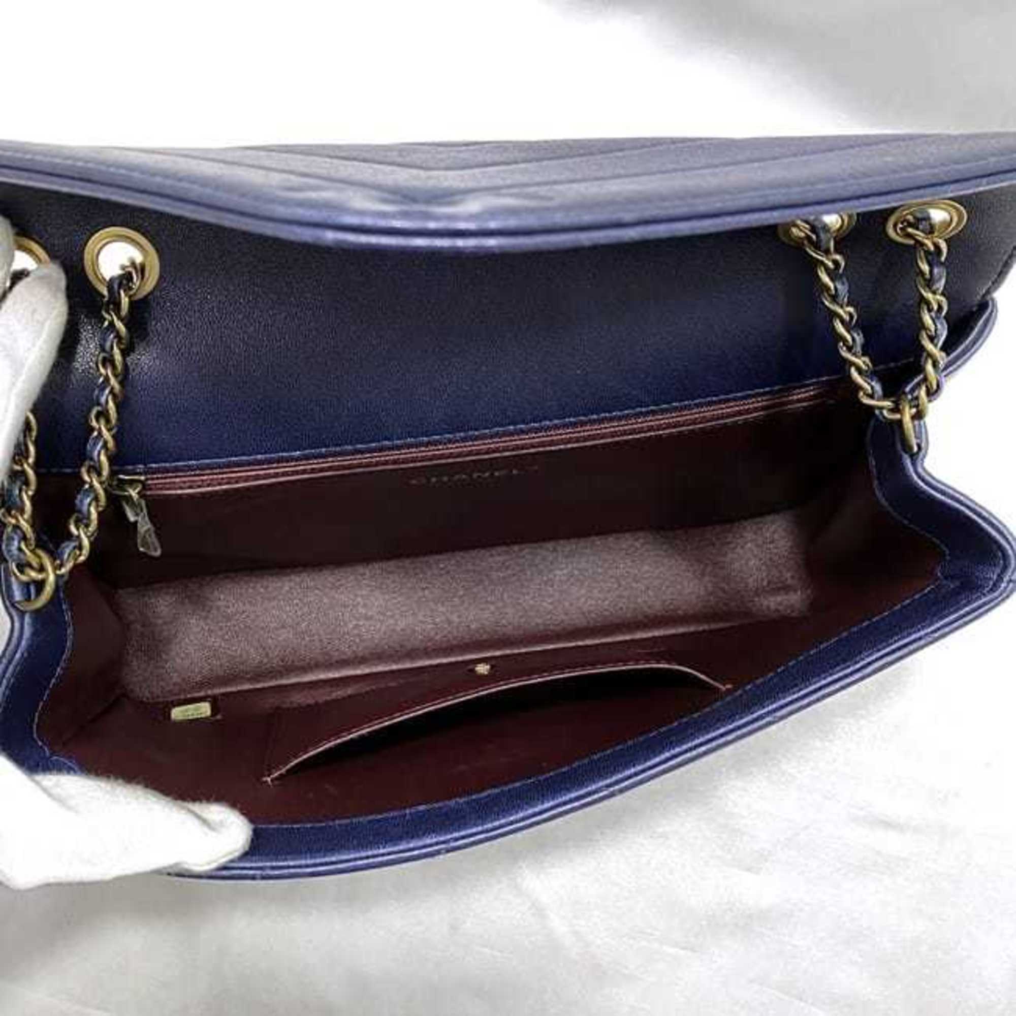 Chanel Chain Shoulder Bag Navy V Stitch f-20741 Coco Mark Flap Leather Lambskin 2 CHANEL