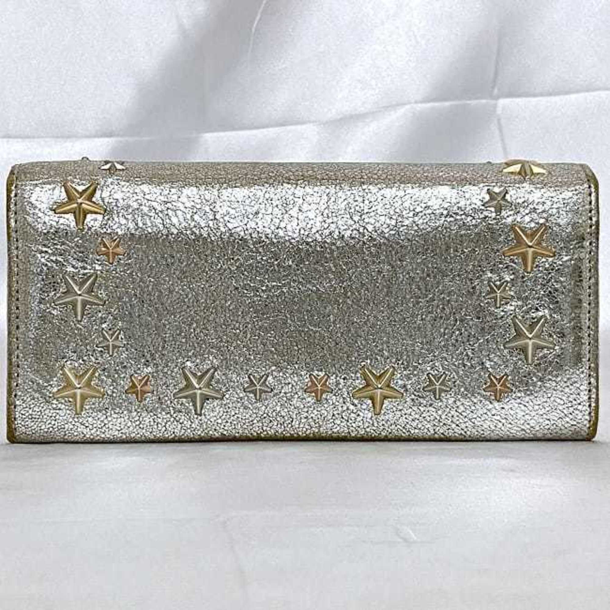 Jimmy Choo bi-fold long wallet silver star studs ec-20698 leather JIMMY CHOO flap ladies