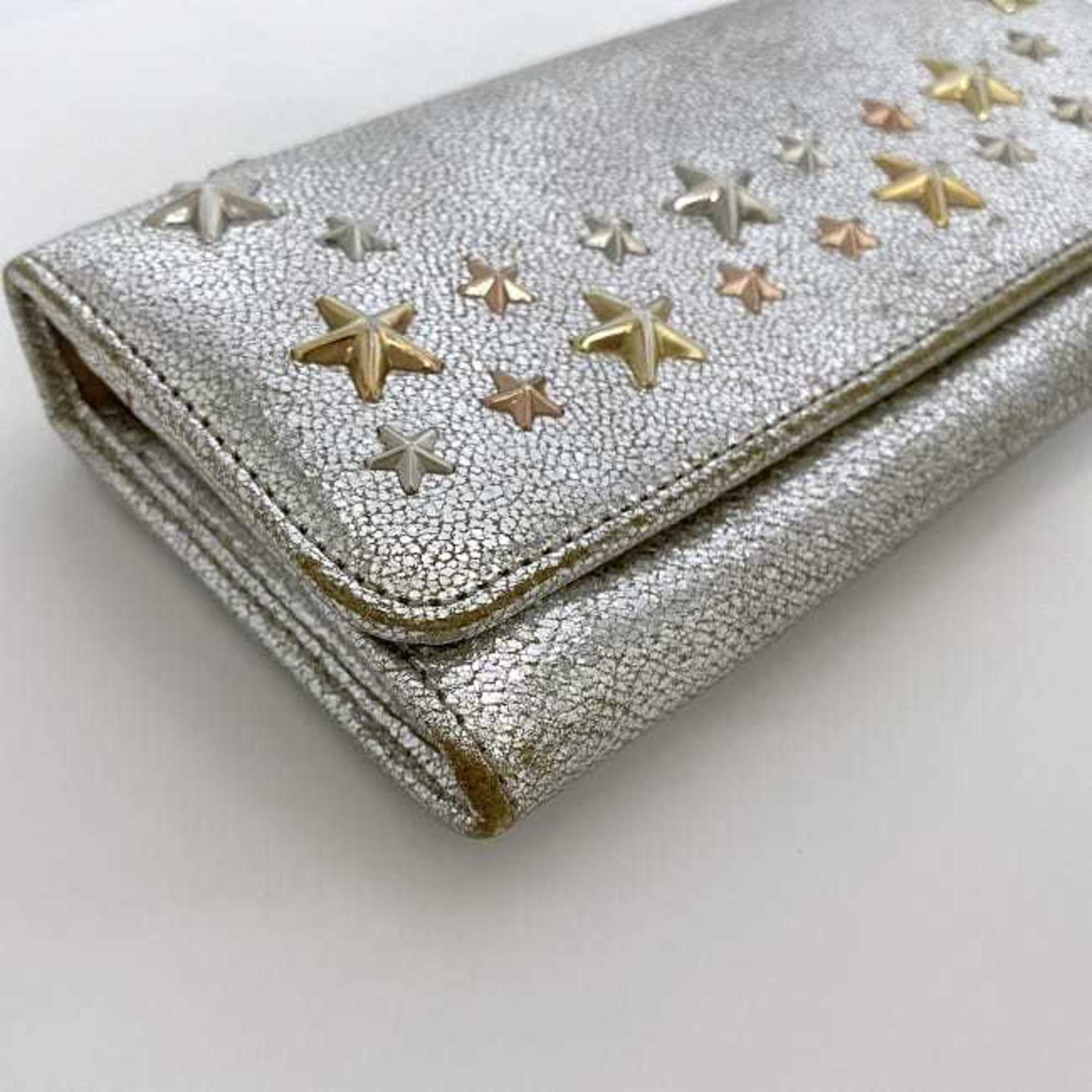 Jimmy Choo bi-fold long wallet silver star studs ec-20698 leather JIMMY CHOO flap ladies