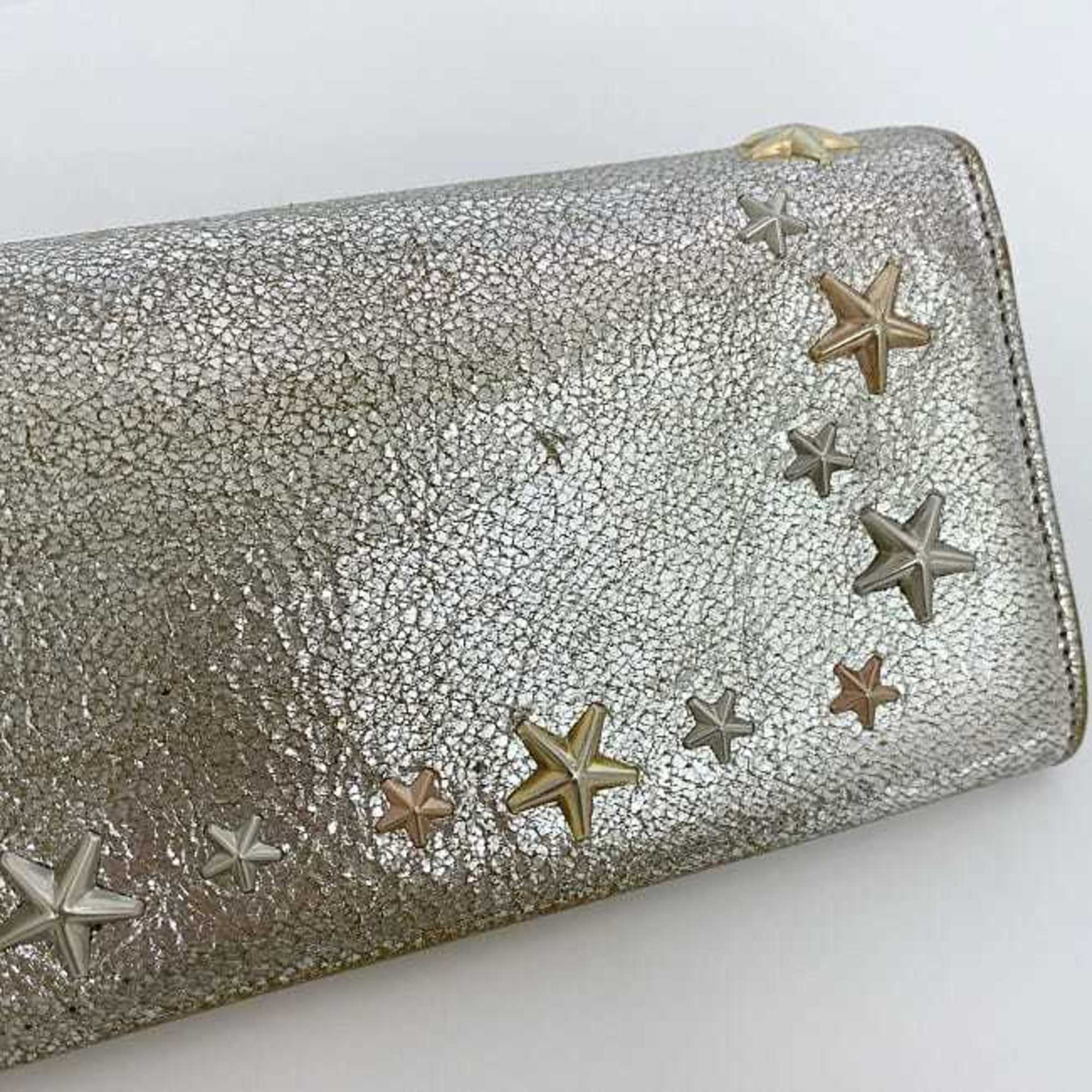 Jimmy Choo bi-fold long wallet silver star studs ec-20698 leather JIMMY CHOO flap ladies