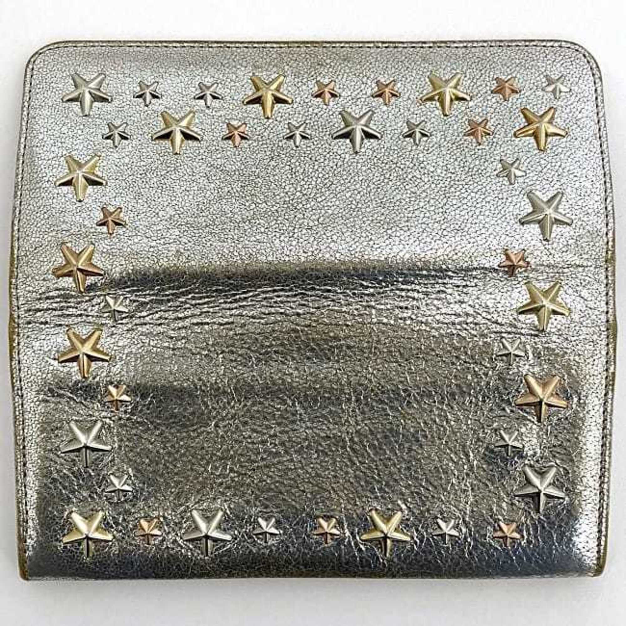 Jimmy Choo bi-fold long wallet silver star studs ec-20698 leather JIMMY CHOO flap ladies