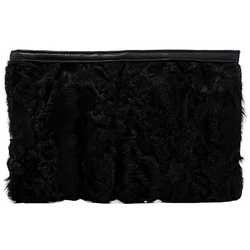 LOEWE Pouch Black 11-99.99.00B-1300 ec-20707 Leather Fur Clutch Bag Faux Women's Compact