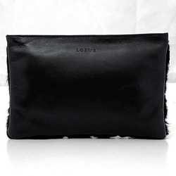 LOEWE Pouch Black 11-99.99.00B-1300 ec-20707 Leather Fur Clutch Bag Faux Women's Compact