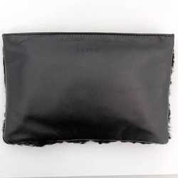 LOEWE Pouch Black 11-99.99.00B-1300 ec-20707 Leather Fur Clutch Bag Faux Women's Compact