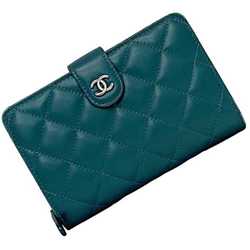 Chanel Bi-fold Light Blue Matelasse 8667 f-20748 Coco Mark Leather 14th Series CHANEL Compact for Women