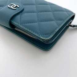 Chanel Bi-fold Light Blue Matelasse 8667 f-20748 Coco Mark Leather 14th Series CHANEL Compact for Women