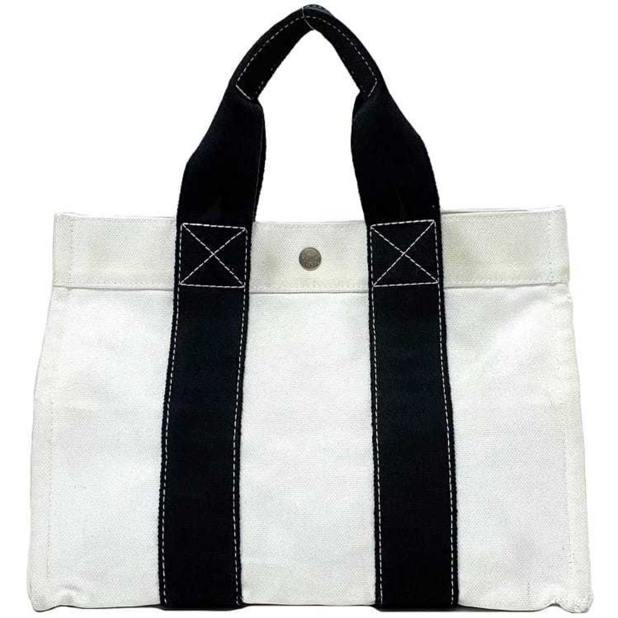 Hermes handbag white black ec-20680 tote bag canvas HERMES men women