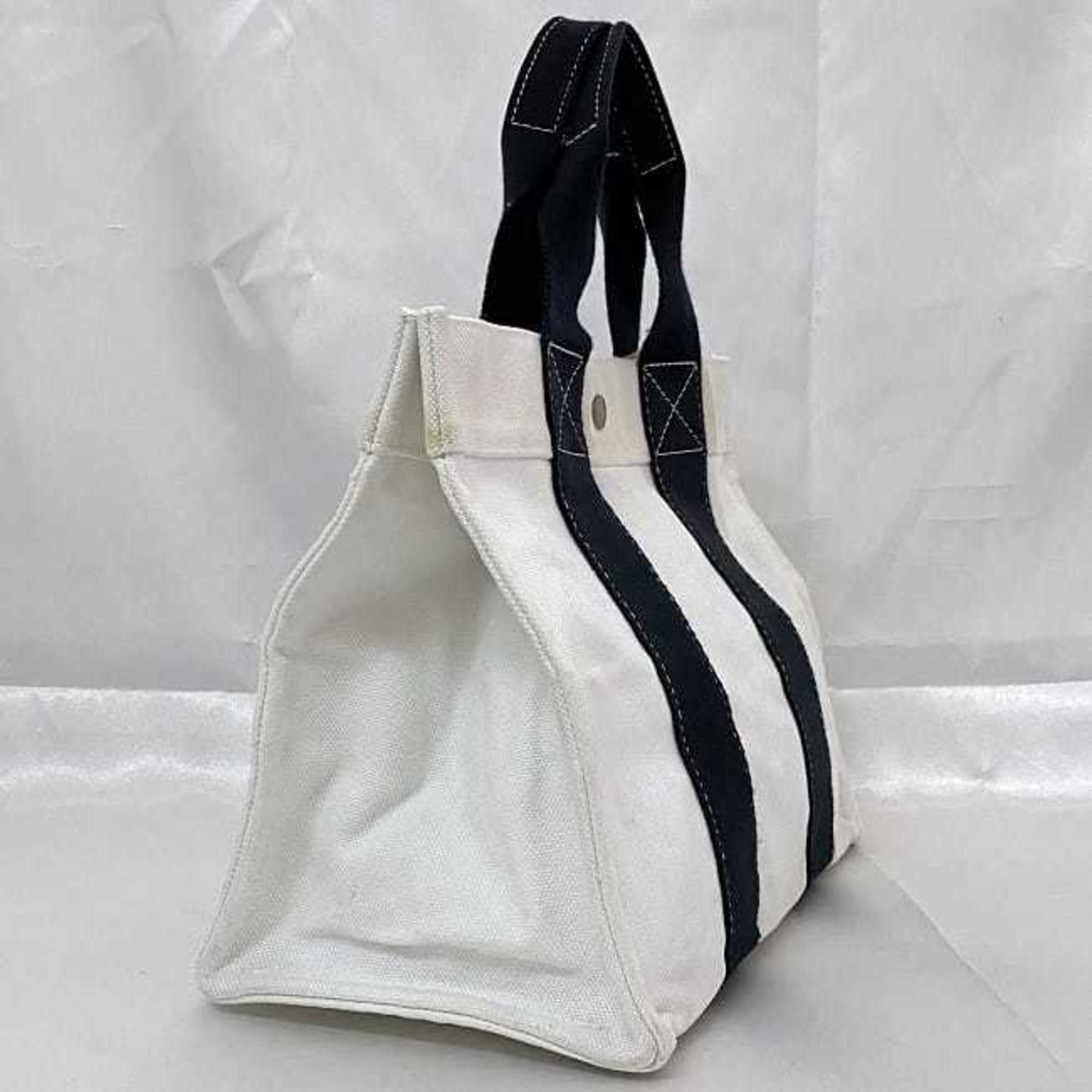 Hermes handbag white black ec-20680 tote bag canvas HERMES men women