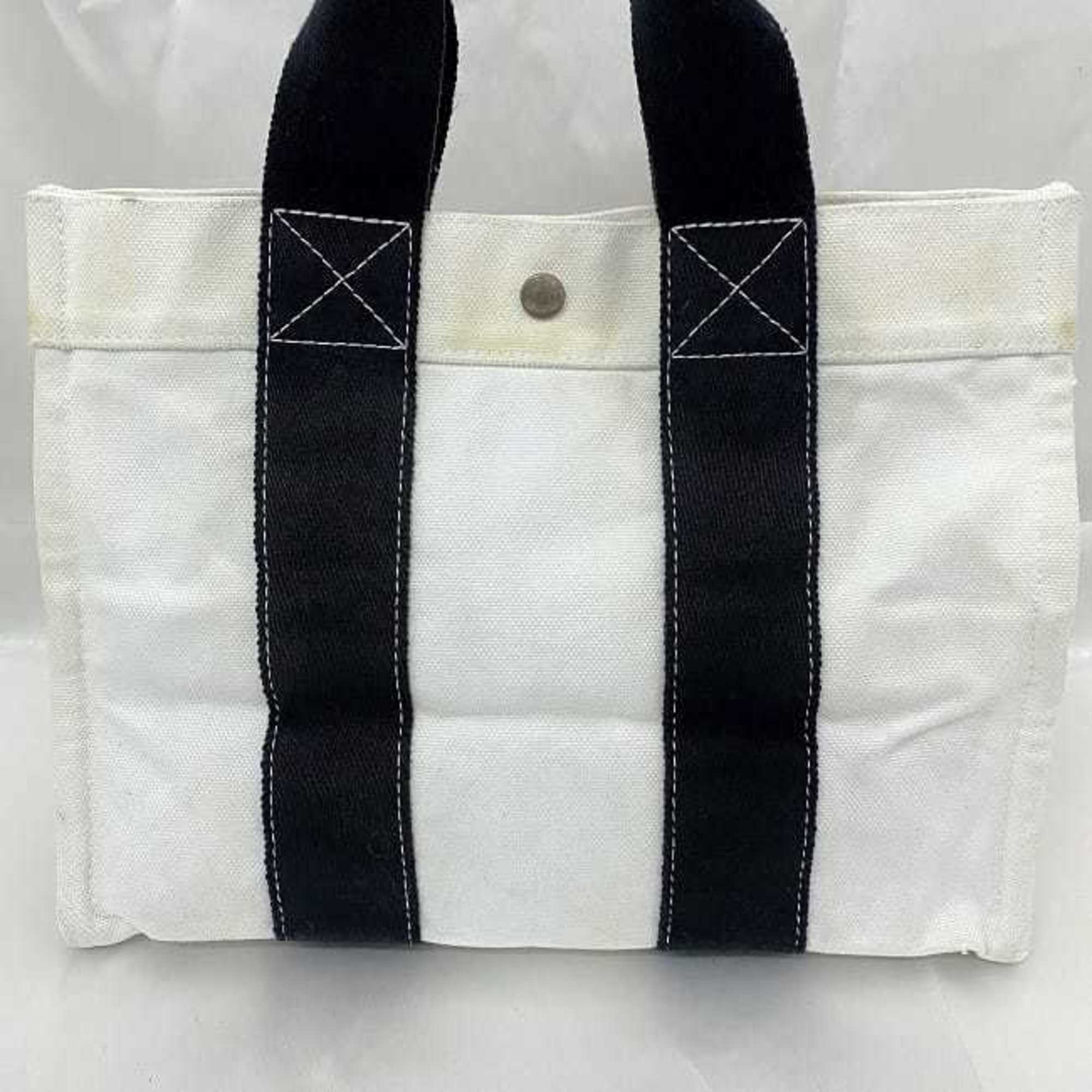 Hermes handbag white black ec-20680 tote bag canvas HERMES men women