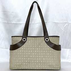 Bvlgari Tote Bag Beige Brown Mania ec-20694 Canvas Leather BVLGARI A4 Women's