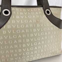 Bvlgari Tote Bag Beige Brown Mania ec-20694 Canvas Leather BVLGARI A4 Women's