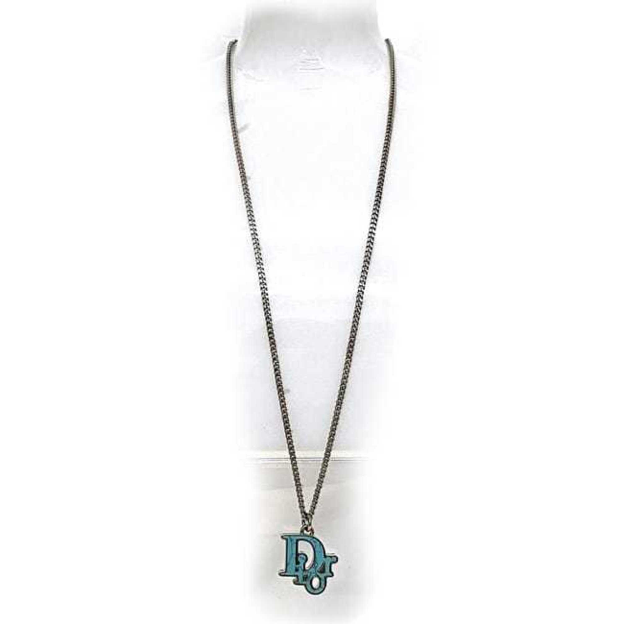 Christian Dior Long Necklace Silver Light Blue Trotter f-20770 Metal 24mm Big Stone Women's Accessory